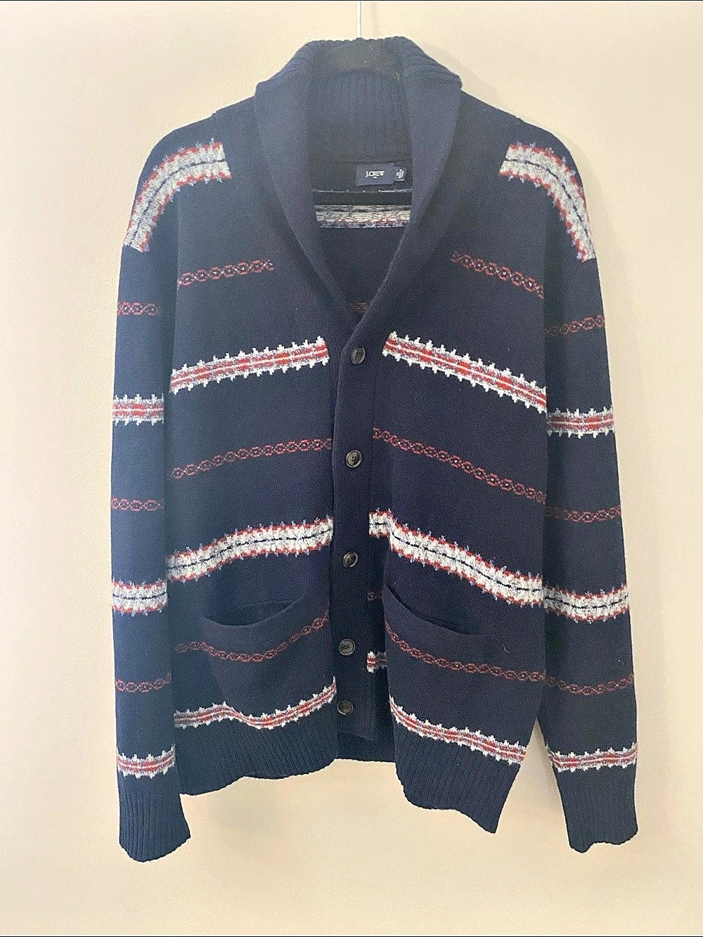 J.Crew Fair Isle Shawl Collar Cardigan in Lambswool Cardigan XL